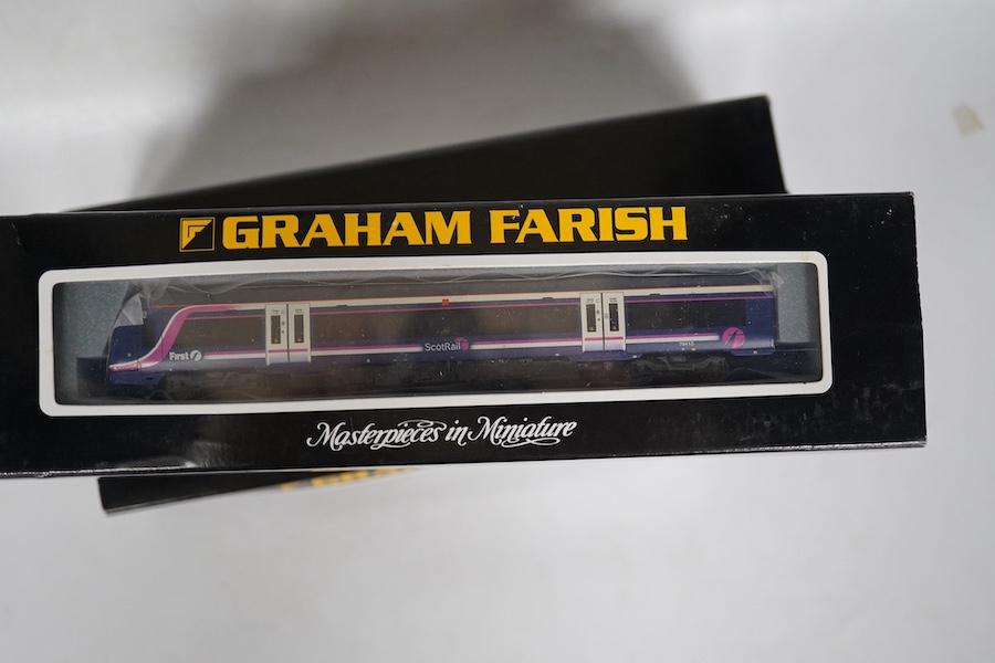 Two boxed Graham Farish N gauge railway DMU train packs; a Scotrail 170/4 3-car DMU (371-428), and a Chiltern Railways 168/1 3-car DMU (371-435). Condition - good.